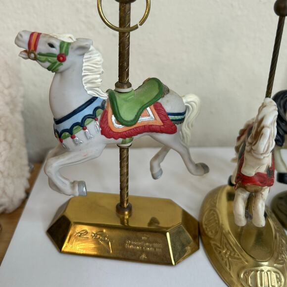 Vintage Porcelain Carousel Horses on Gold Tone Stands Mixed Lot (3) - Picture 6 of 9
